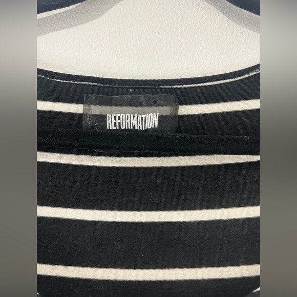 REFORMATION Midi Long Sleeve Black & White Striped Dress, Size XS - Picture 4 of 5